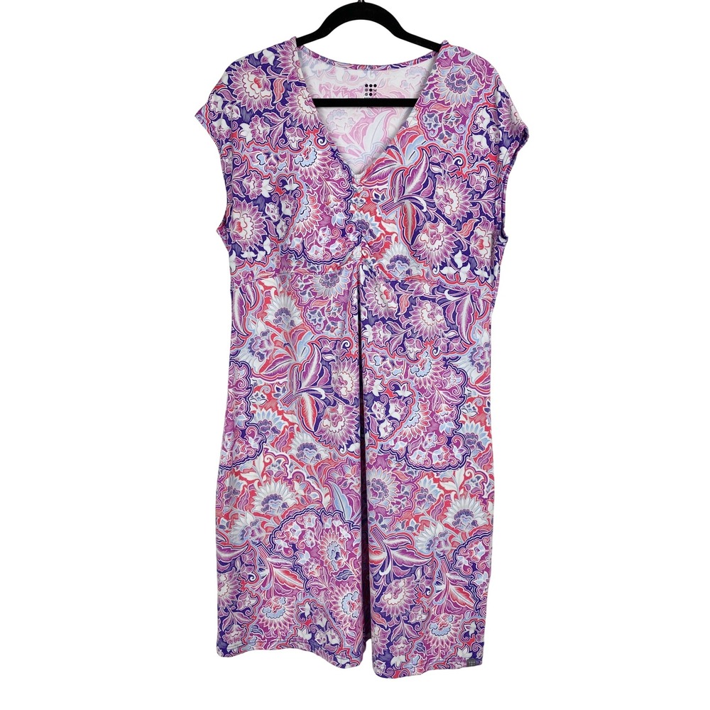 Title Nine‎ Diamalete Floral V Neck Cap Sleeve Knee Length Athletic Dress XL